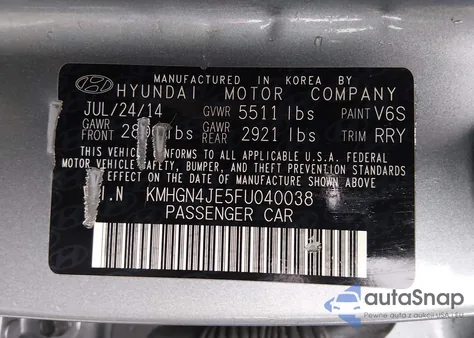 2015 Hyundai Genesis 3.8 z USA, uszkodzony, nr VIN KMHGN4JE5FU040038